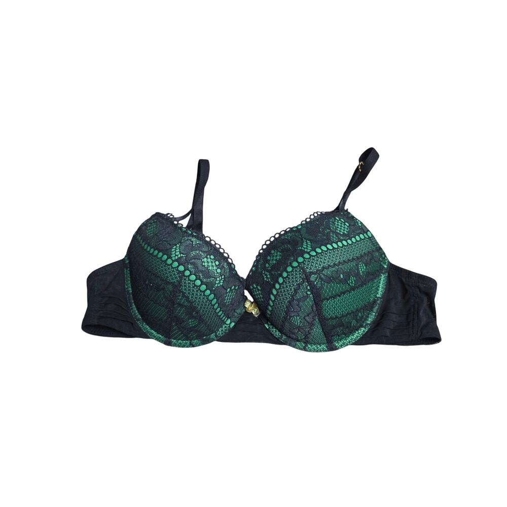 Adore Me Bra 36B Womens Padded Underwired Green Black Lace Adjustable Straps